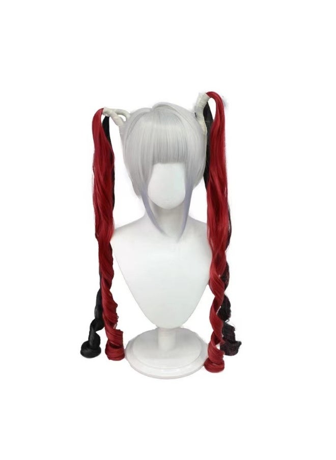 NIBEMINENT - Heavy Dependency Fallen  Super Sauce Cosplay Wig - Dark Red Double Ponytail Wig - Image 1