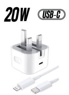 20W USB C Fast Charger With 1M Cable for iPhone 14/14 Plus/14 Pro/14 Pro Max/13 12 11 X XR XS SE 2020 8 7 6 6S Mini, Pad Pro, USBC PD Wall Charging Plug UK Type C Power Adapter and 3.3FT