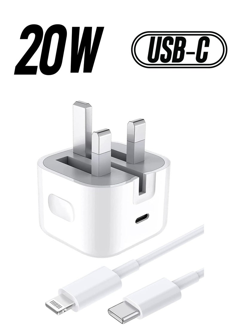 ELTRAZONE - 20W USB C Fast Charger With 1M Cable for iPhone 14/14 Plus/14 Pro/14 Pro Max/13 12 11 X XR XS SE 2020 8 7 6 6S Mini, Pad Pro, USBC PD Wall Charging Plug UK Type C Power Adapter and 3.3FT - Image 1
