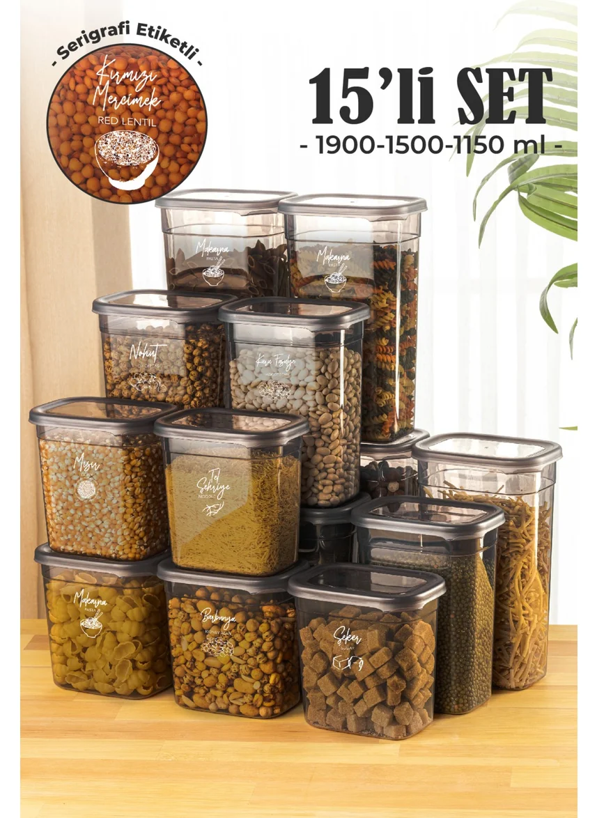 Vienev Peggy Rectangular Storage Container Set 5x(1900ml, 1500ml, 1150ml) Labeled 15 pcs