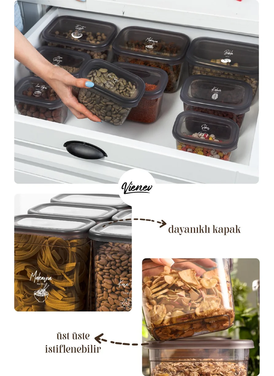 Vienev Peggy Rectangular Storage Container Set 5x(1900ml, 1500ml, 1150ml) Labeled 15 pcs