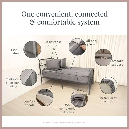 Beddy's Reese Zippered Bedding - Durable Zip-On Sheets & Comforter for Kids & Adults - Bed in a Bag - Easy Make Bedding - Minky Interior - Machine Washable - with Pillowcase & Sham - Gray - Toddler - Image 3