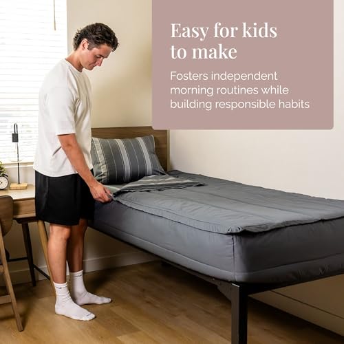 Beddy's Reese Zippered Bedding - Durable Zip-On Sheets & Comforter for Kids & Adults - Bed in a Bag - Easy Make Bedding - Minky Interior - Machine Washable - with Pillowcase & Sham - Gray - Toddler - Image 4