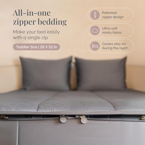 Beddy's Reese Zippered Bedding - Durable Zip-On Sheets & Comforter for Kids & Adults - Bed in a Bag - Easy Make Bedding - Minky Interior - Machine Washable - with Pillowcase & Sham - Gray - Toddler - Image 2