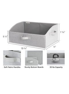 KASTWAVE Closet Storage Bins, Trapezoid Storage Box with Handles, Foldable Organizer Bins and Baskets for Clothes, Polyester Canvas Bins, Jumbo (19.75"L x 11"W x 5.25"H)(3 Pcs, Light Grey)  - Image 2