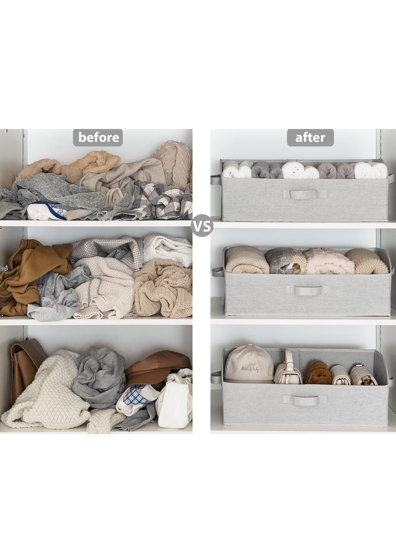 KASTWAVE - Closet Storage Bins, Trapezoid Storage Box with Handles, Foldable Organizer Bins and Baskets for Clothes, Polyester Canvas Bins, Jumbo (19.75"L x 11"W x 5.25"H)(3 Pcs, Light Grey) - Image 1