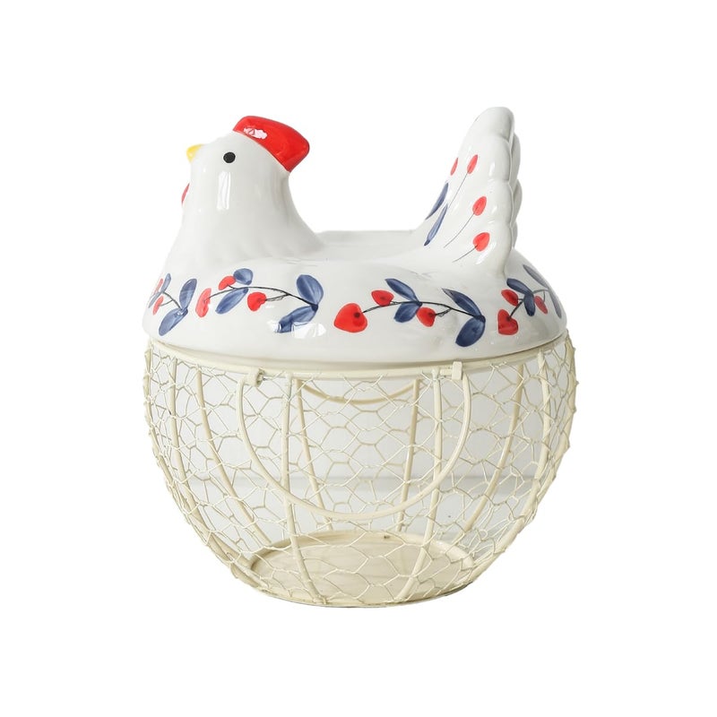 oskas Chicken Egg Holder, Fresh Egg Storage Basket Countertop,Decorative Ceramic Lid with Wire Basket,Holds 2 Dozen Egg, White3 - Image 1