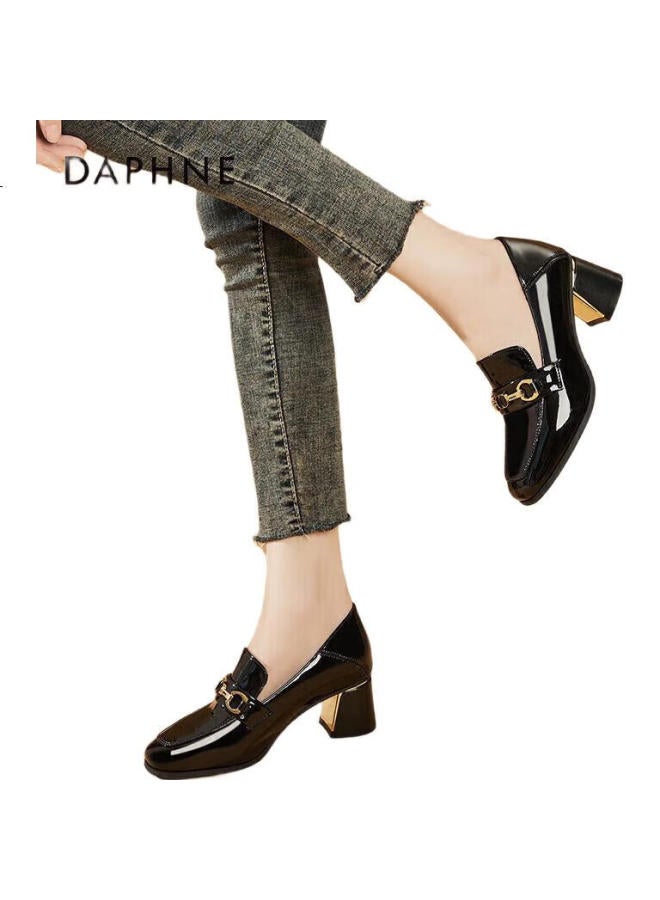 Daphne Women'S British Style Chunky Heel Pumps Office Work Business Commute Loafers Women'S Shoes 4622404049 Black 35 - Image 1