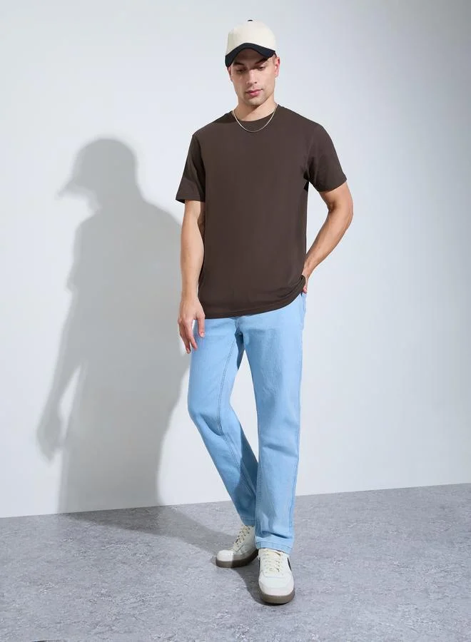ستايلي Men Brown Crew Neck Regular Fit T-Shirt