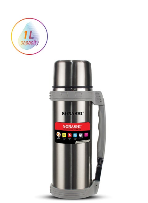 1L Vacuum Flask  for Hot And Cold Beverages  High Quality Stainless Steel Body with Double Wall Insulation  Unbreakable and Easy to Clean Bottles for Daily Use  Portable Friendly SVF-1000