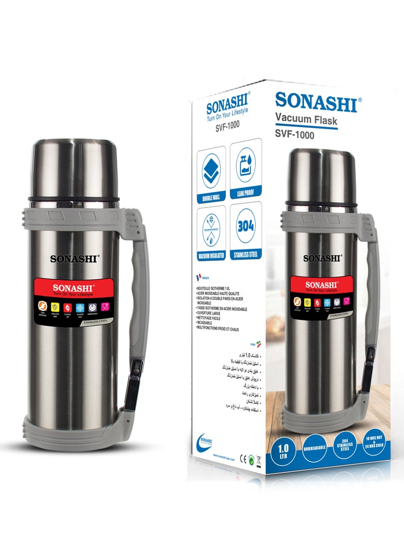 SONASHI - 1L Vacuum Flask  for Hot And Cold Beverages  High Quality Stainless Steel Body with Double Wall Insulation  Unbreakable and Easy to Clean Bottles for Daily Use  Portable Friendly SVF-1000 - Image 1