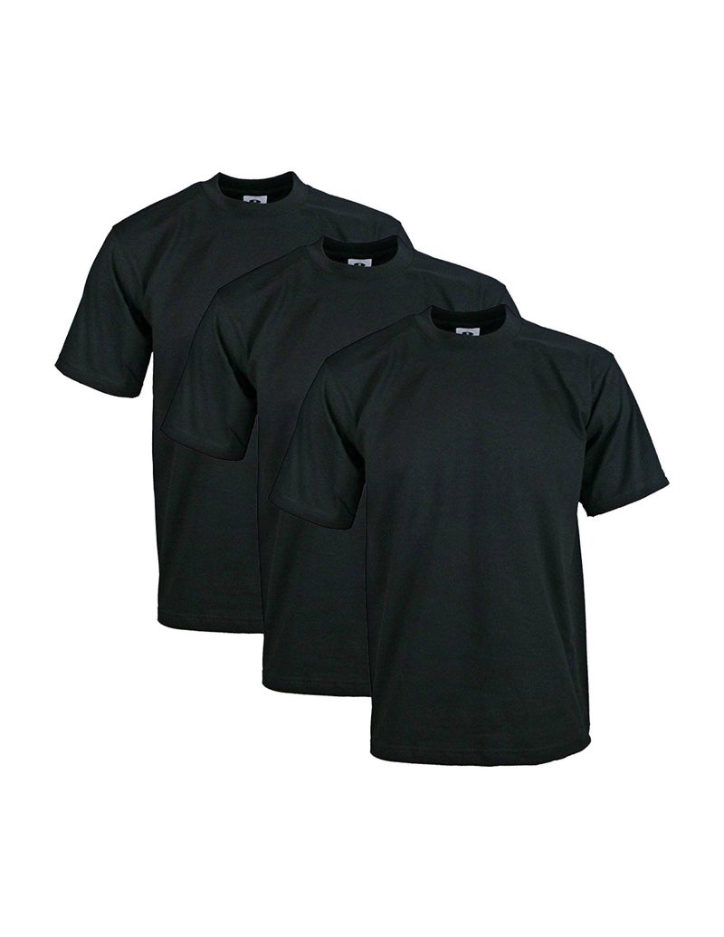 Pro Club Men's 3-Pack Heavyweight Cotton Short Sleeve Crew Neck T-Shirt, Black, Large-Tall - Image 1