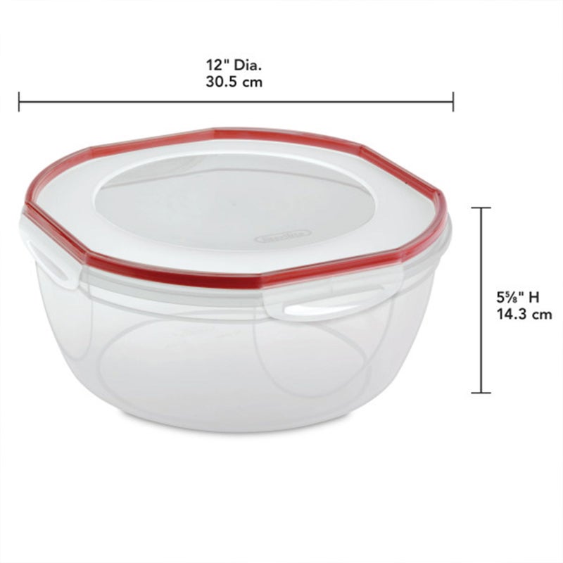 Sterilite Ultra-Seal 8.1 Qt Bowl  Large Airtight Food Storage Container  Latching Lid  Microwave and Dishwasher Safe  Clear With Red Gasket  4-Pack - Image 2