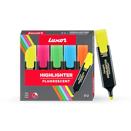 Luxor Highlighter Fluorescent | Assorted | Set of 5 | Versatile: School, Home & Office | Perfect for Professional & Student Work - Image 1