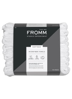 Fromm Fromm Softees Microfiber Salon Hair Towels for Hairstylists, Barbers, Spa, Gym in White, 16" by 29", 10 count Perfect Hair Care Towel for Drying Curly, Long, Wavy Hair 