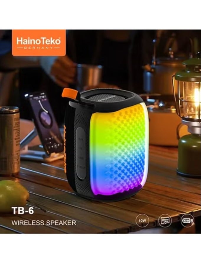 Haino Teko TB-6 Portable Wireless Bluetooth Speaker with RGB Lighting, 10W Output Power, Multi-Functional Button Control, Black – Stylish Sound Experience - Image 4