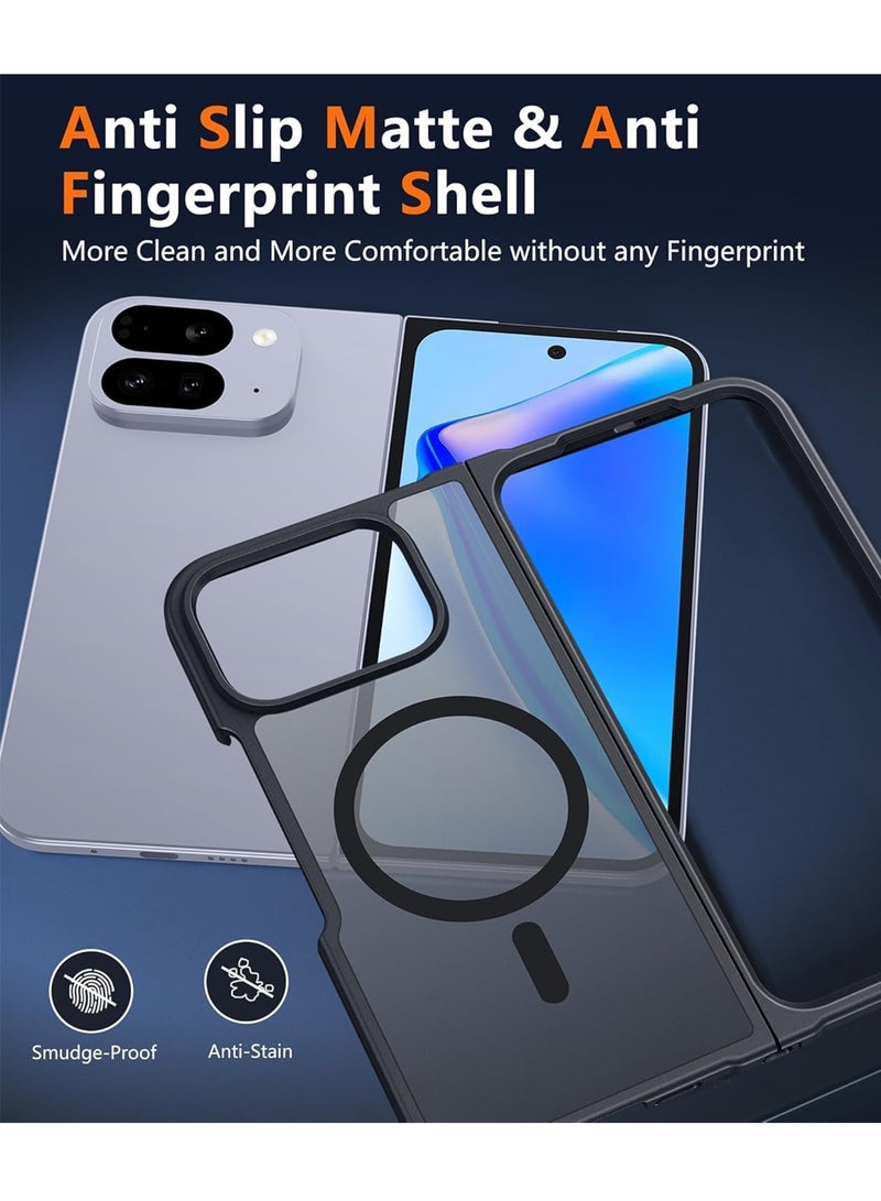 أداندو جراب مغناطيسي لهاتف جوجل بيكسل 10 برو فولد: غطاء هاتف شفاف غير لامع بتصميم محكم - جرابات واقية متينة ومضادة للصدمات رفيعة ومتينة ومقاومة للصدمات (أسود) - Image 5