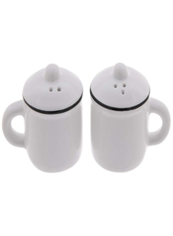 Gerson Vintage and Farmhouse Coffee Cup Style White Enamel Metal Kitchen Salt and Pepper Shakers - Image 2