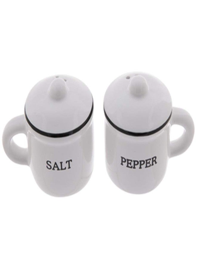 Gerson Vintage and Farmhouse Coffee Cup Style White Enamel Metal Kitchen Salt and Pepper Shakers - Image 1