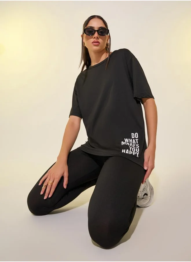ستايلي Slogan Printed Short Sleeve T-Shirt and Leggings Co-Ords