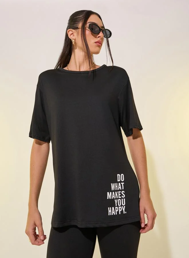 تايك تو Slogan Printed Short Sleeve T-Shirt and Leggings Co-Ords