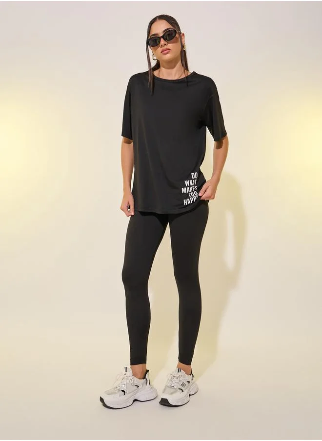 ستايلي Slogan Printed Short Sleeve T-Shirt and Leggings Co-Ords