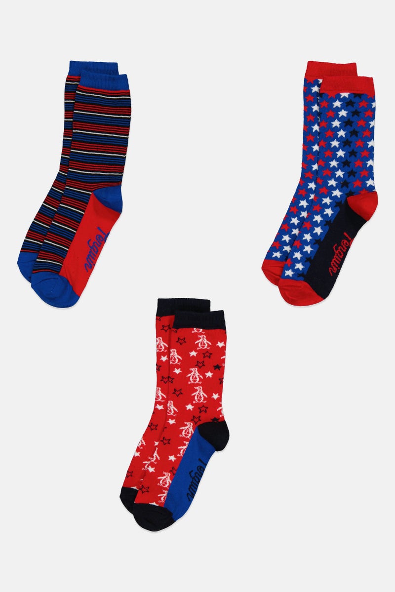 Original Penguin جوارب كاحل للأطفال الأولاد 3 أزواج بطبعة شاملة، متعددة الألوان - Image 3