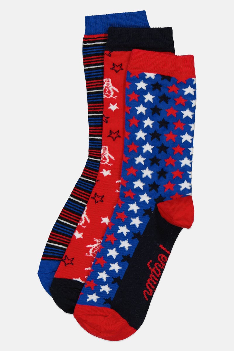 Original Penguin جوارب كاحل للأطفال الأولاد 3 أزواج بطبعة شاملة، متعددة الألوان - Image 1