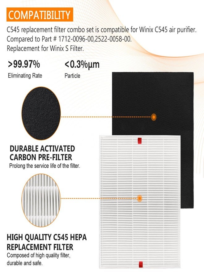 Blutoget C545 Replacement Filter S for Winix C545 Air Purifier by Blutoget - Winix C545 Replacement Filter Replaces Winix S Filter 1712-0096-00,2522-0058-00,2 H13 True filter & 8 Activated Carbon Filters - Image 3