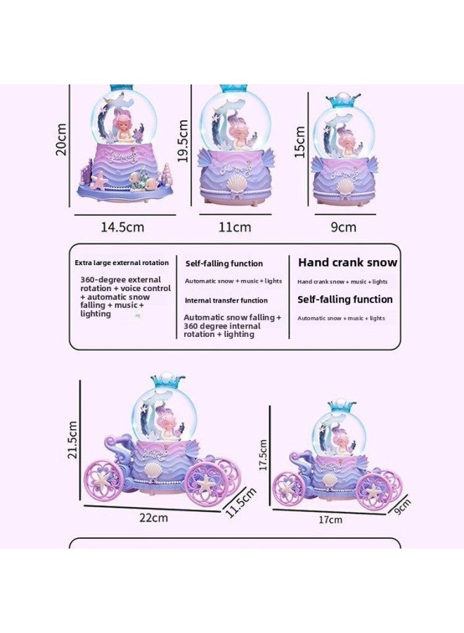 Mermaid Carriage Crystal Ball Music Box Rotating Hair Ocean Wind Room Ornaments Premium Gift For Tenth Birthday-Color:65 Medium Type A [automatic Snow]-Size:Luxurious Packaging + Greeting Card + Handbag [written Greeting Card] - Image 5