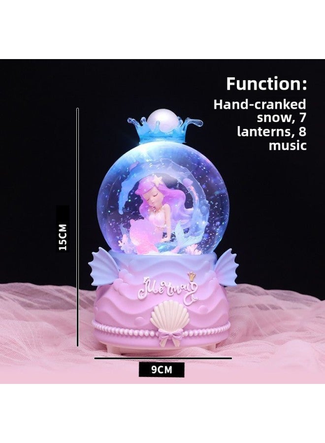 Mermaid Carriage Crystal Ball Music Box Rotating Hair Ocean Wind Room Ornaments Premium Gift For Tenth Birthday-Color:65 Medium Type A [automatic Snow]-Size:Luxurious Packaging + Greeting Card + Handbag [written Greeting Card] - Image 1