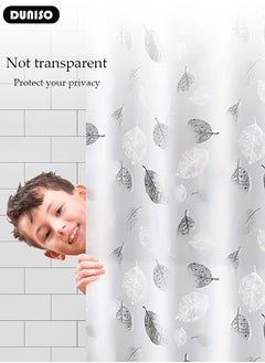 DUNISO PEVA Shower Curtain Non Perforated  Waterproof, Anti Mold Curtain With Hooks 180CM*180CM For Bathroom ,Fresh leaves Printed  - Image 3