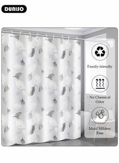 DUNISO PEVA Shower Curtain Non Perforated  Waterproof, Anti Mold Curtain With Hooks 180CM*180CM For Bathroom ,Fresh leaves Printed  - Image 2