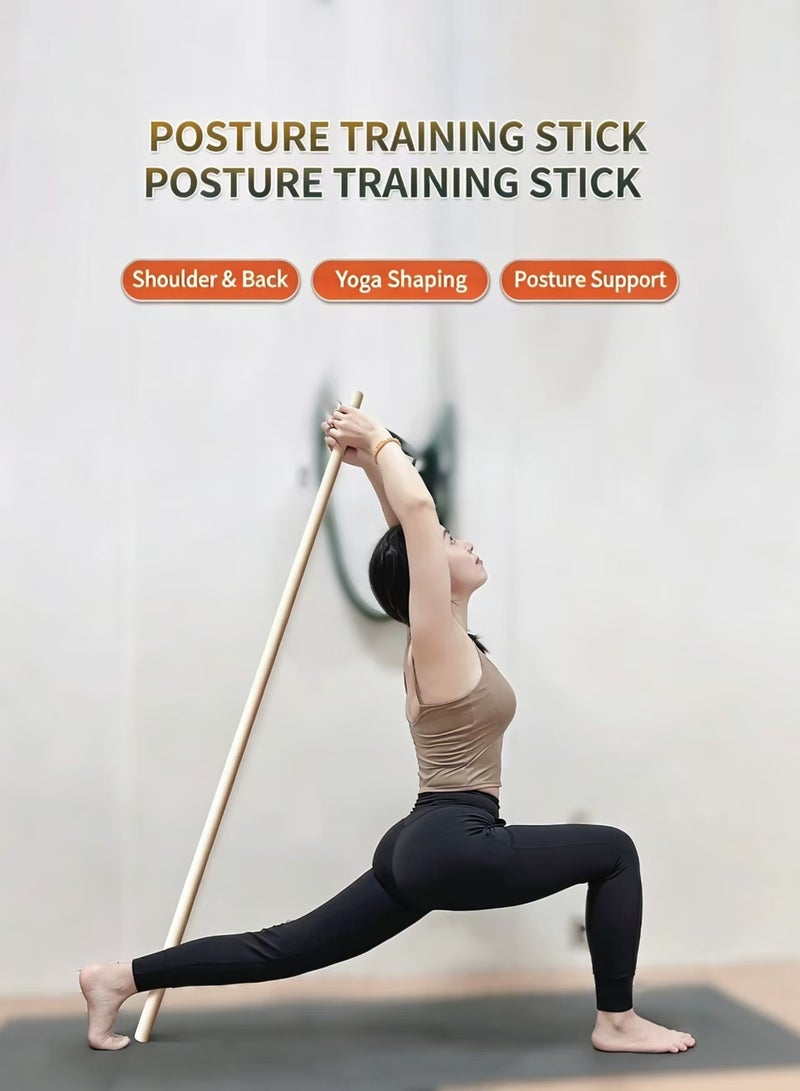 47.24 Inch Solid Ash Wood Yoga Stretch Stick, 0.98 Inch Diameter Posture Corrector Rod for Shoulder Opening Pilates & Body Stretching Training - Image 5