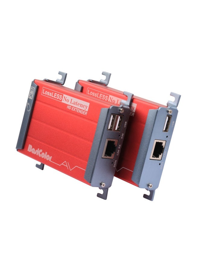 Basicolor  Hdmi Usb Extender 2 Usb2.0 Ports Kvm Extender Over Cat6 Cat6E Up To 262Ft 80M Hd 1080P Video Transmit Lossless And Near Zero Latency Poc Hdmi Kvm Extender PlugAndPlay Hdmi To Rj45 - Image 1