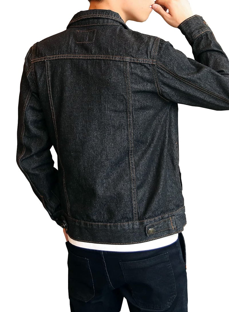 DAVID.ANN Men's Classic Denim Trucker Jacket Casual Jean Coat,Black,Large - Image 3