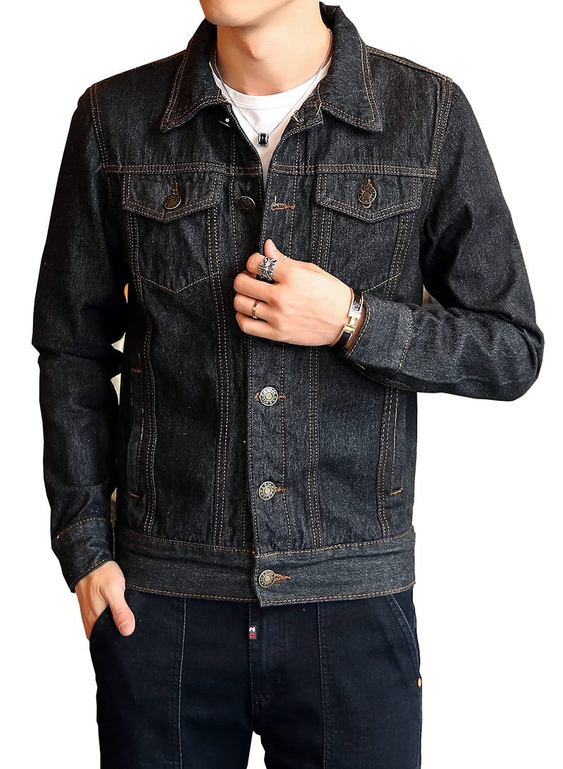 DAVID.ANN Men's Classic Denim Trucker Jacket Casual Jean Coat,Black,Large - Image 2