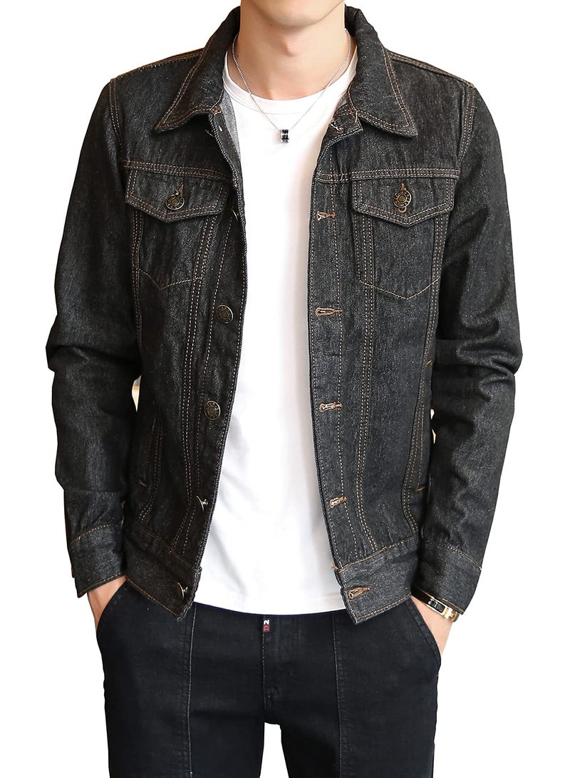 DAVID.ANN Men's Classic Denim Trucker Jacket Casual Jean Coat,Black,Large - Image 1