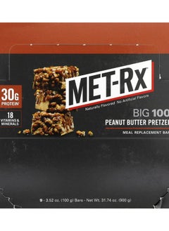MET-Rx Big 100 Meal Replacement Bar Peanut Butter Pretzel 9 Bars 3.52 oz (100 g) Each 
