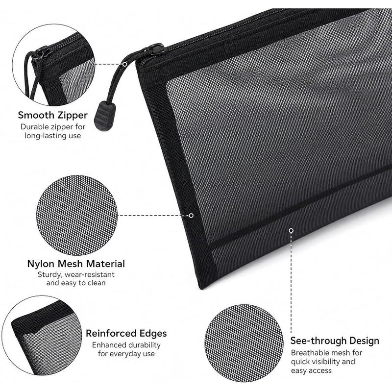 توب-بيندو TOP-Pindu Zipper Mesh Pouch, 6PCS Black Nylon Mesh Cosmetic Bag, Durable Flexible With Thick Metal Zipper, See-Through Breathable Space-Saving For Travel Toiletries, Underwear & First Aid Kits - Image 5