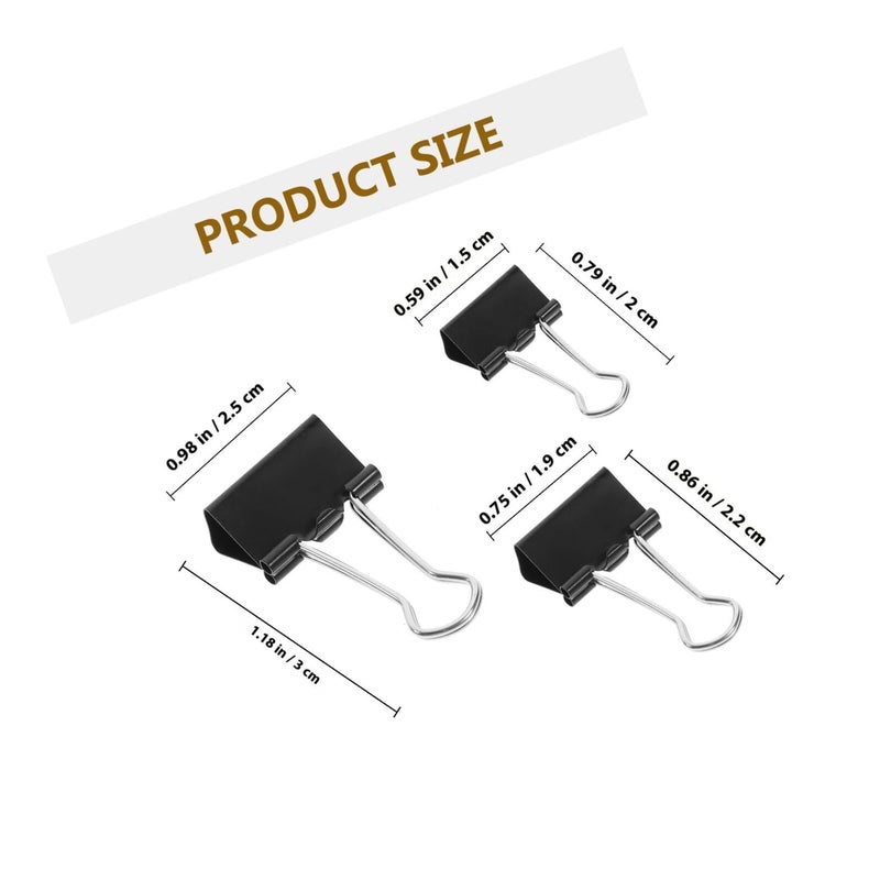 Black Metal Binder Clips Set 60pcs 15mm 40pcs 19mm 48pcs 25mm Office Document Paper Fastening - Image 3