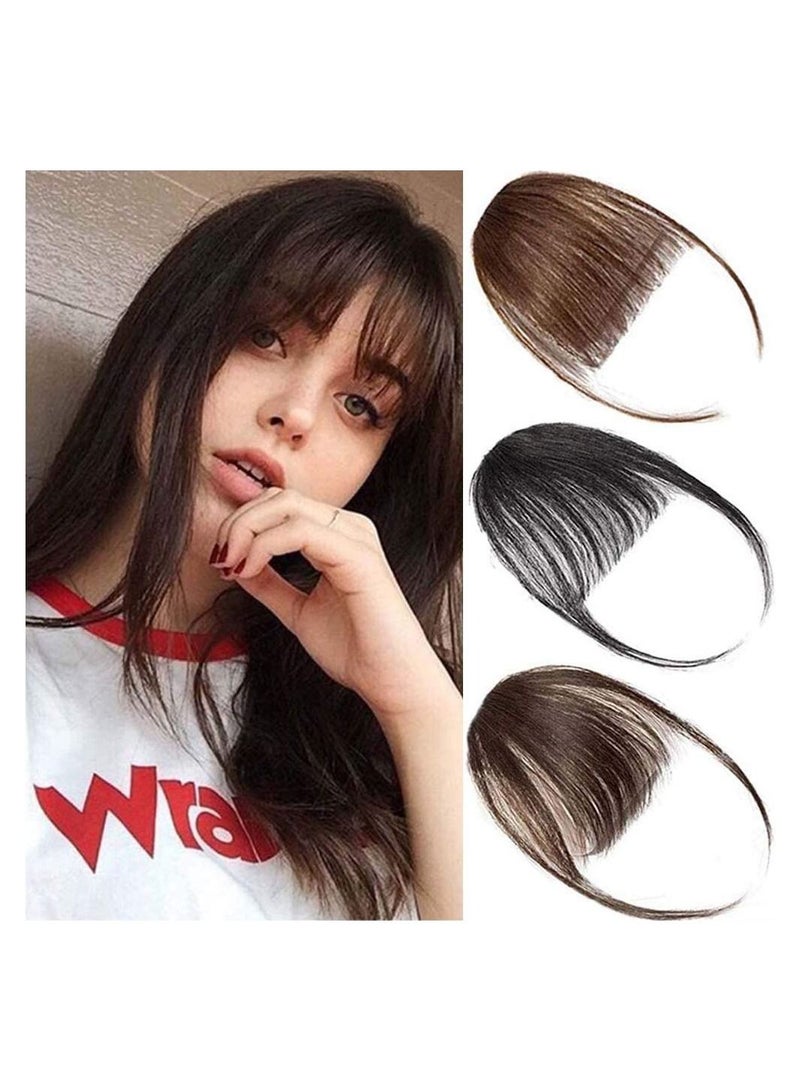 Estelle Human Hair Air Bangs Clip in Bangs Hair Extensions with Temples One Piece Clip on Front Bangs Hairpiece 100% Human Real Hair Fringe for Women Color No 2 Dark Brown - Image 1