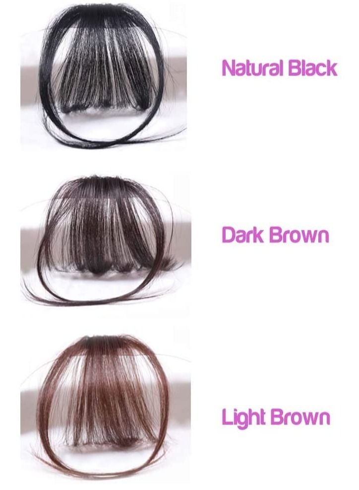 Estelle Human Hair Air Bangs Clip in Bangs Hair Extensions with Temples One Piece Clip on Front Bangs Hairpiece 100% Human Real Hair Fringe for Women Color No 2 Dark Brown - Image 3