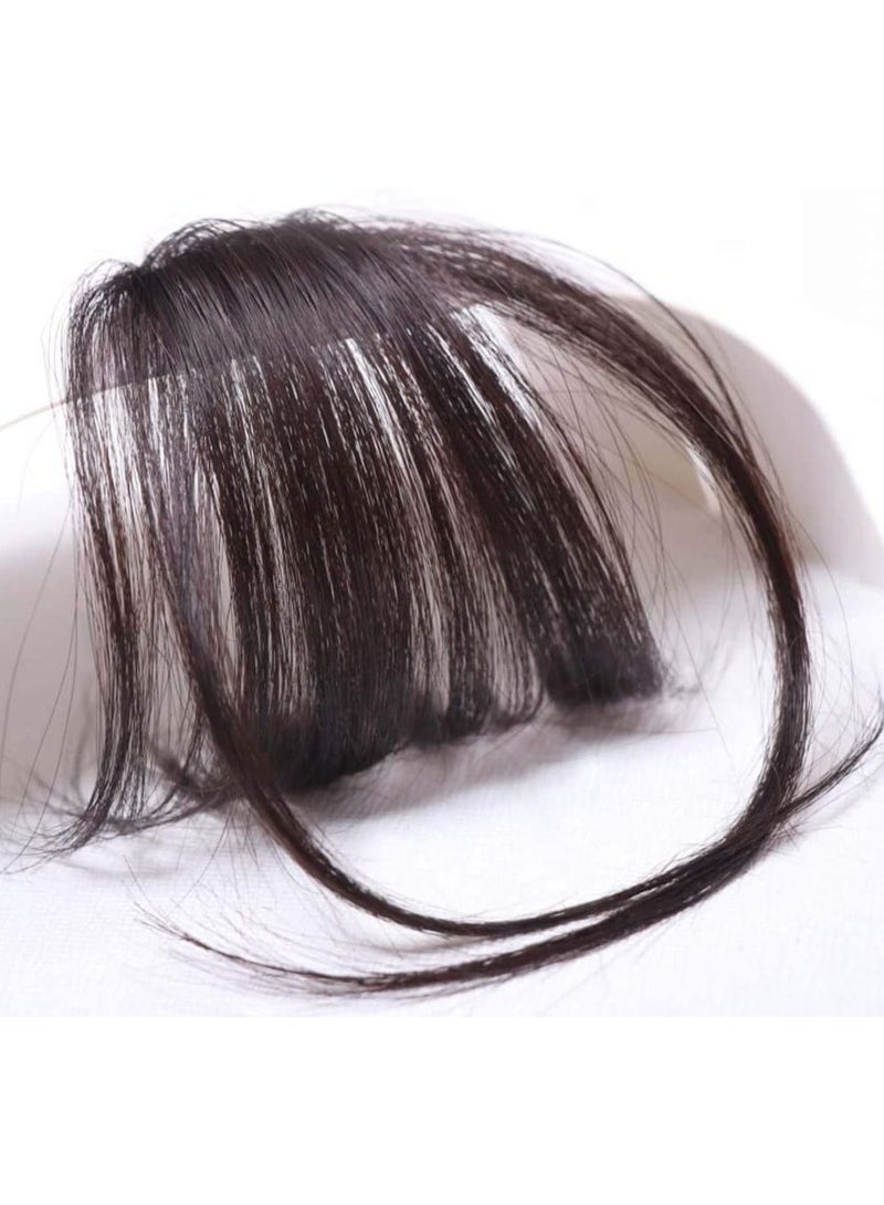 Estelle Human Hair Air Bangs Clip in Bangs Hair Extensions with Temples One Piece Clip on Front Bangs Hairpiece 100% Human Real Hair Fringe for Women Color No 2 Dark Brown - Image 4