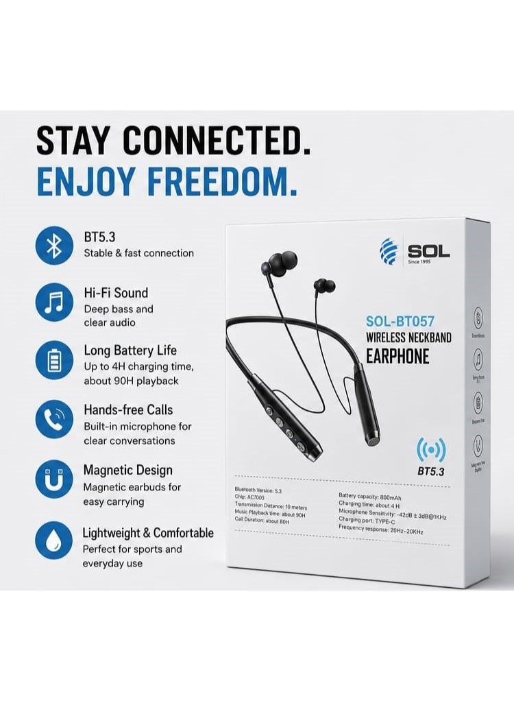 SOL Wireless Neckband Earphones, Bluetooth 5.3, Magnetic Earbuds, Noise Isolation, Long Battery Life, Hands-Free Calling (SOL-BT057) - Image 2