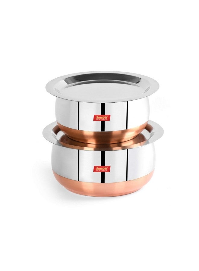 Sumeet SSumeet Stainless Steel Copper Bottom Cookware Set | 2-Piece Belly-Shaped Pots with Lids (2.4L & 3L), Silver - Image 1