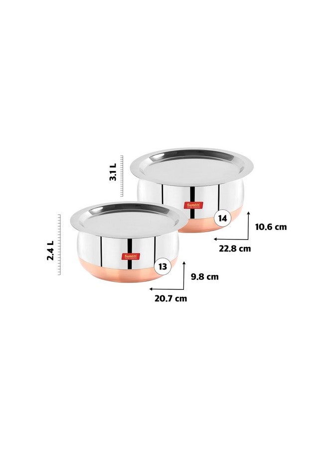 Sumeet SSumeet Stainless Steel Copper Bottom Cookware Set | 2-Piece Belly-Shaped Pots with Lids (2.4L & 3L), Silver - Image 4