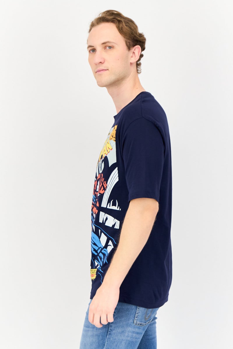MARVEL Men Crew Neck Short Sleeve Graphic Print T-Shirt, Navy Blue - Image 4