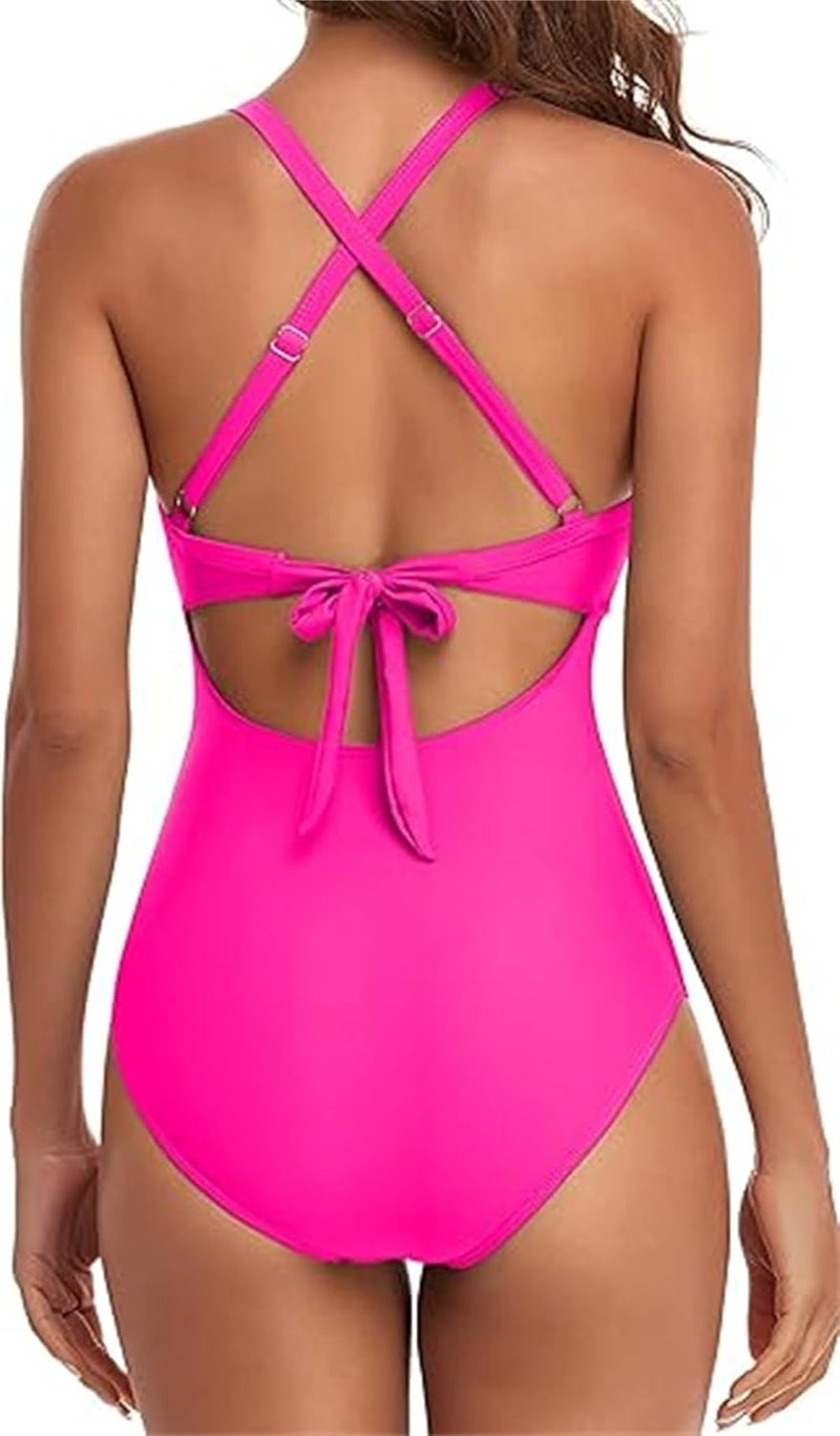 Luckam Women's One Piece Swimsuits, Tummy Control Cutout High Waisted Bathing Suit Wrap Tie Back Swimsuit, 1 Pcs, L Size - Image 3