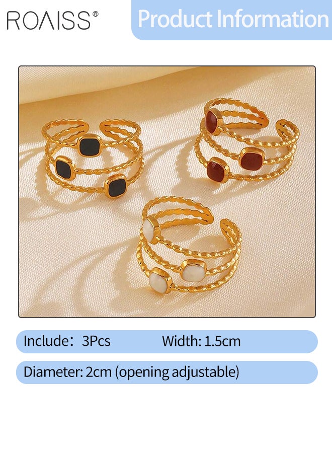 رويس 3 قطع خواتم نسائية مفتوحة هندسية، خواتم قابلة للتعديل من الفولاذ المقاوم للصدأ، خواتم أنيقة عتيقة، مناسبة للارتداء اليومي والحفلات للسيدات - Image 2